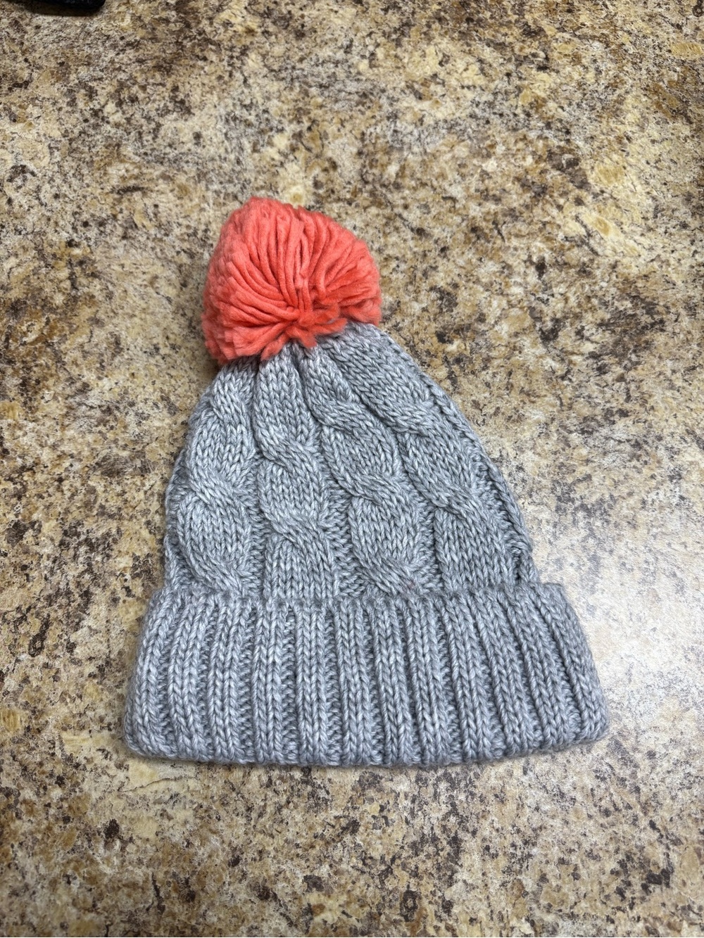 Kids Gymboree Gray Knit Pom Beanie with Coral Pom